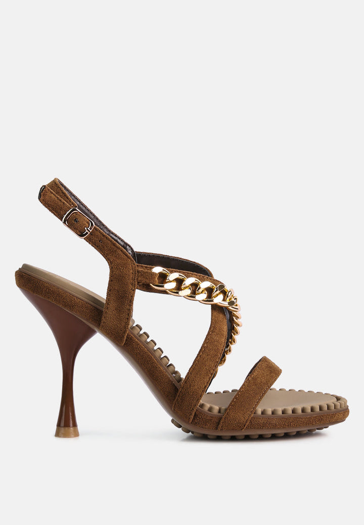 domeda metal chain mid heel sandal by ruw#color_tan