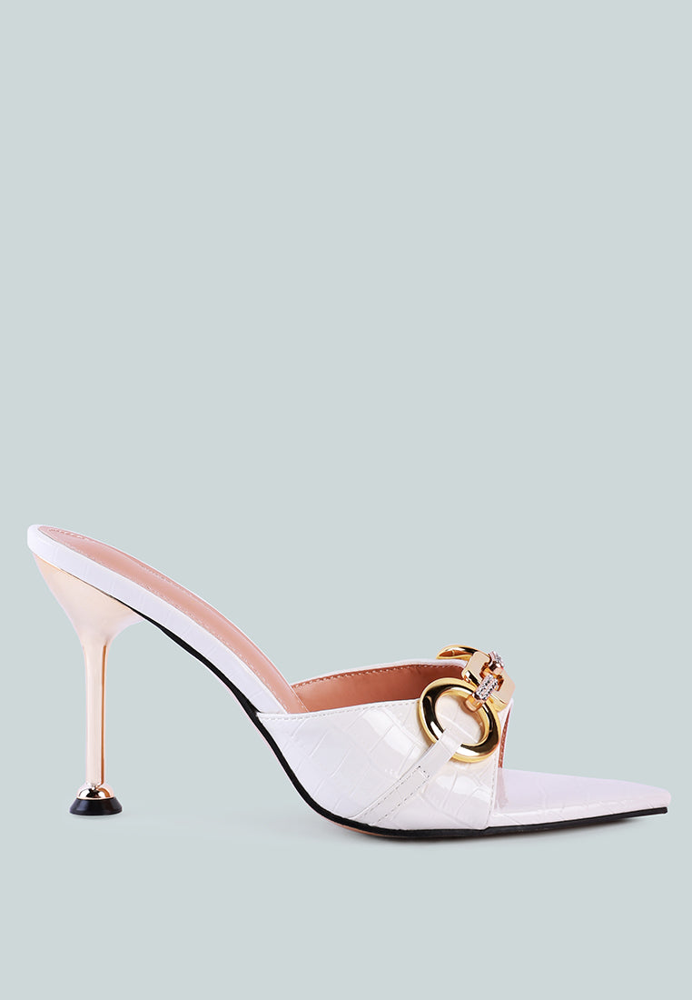 drippin hot buckled high heel slide sandals#color_white