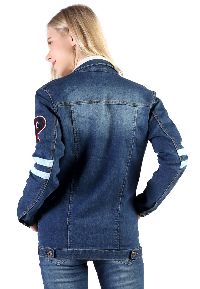 denim jacket with patch graphic detail#color_dark-blue