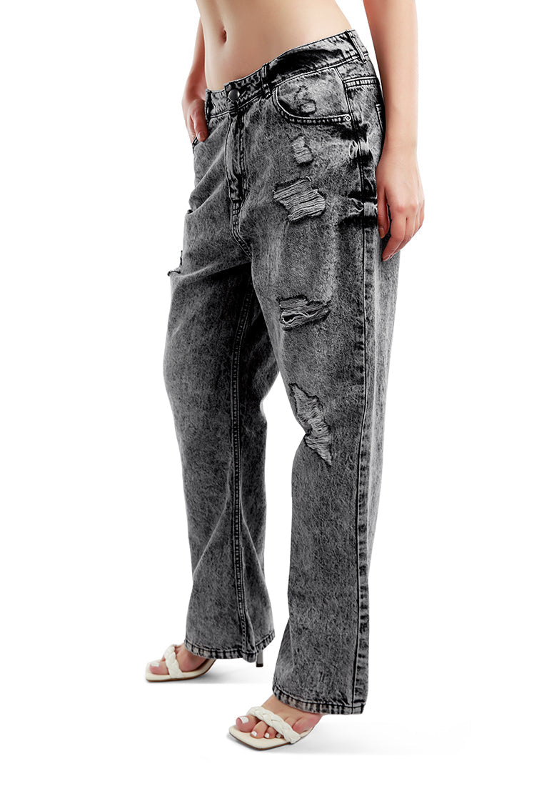 distressed wide leg denim jeans by ft#color_black
