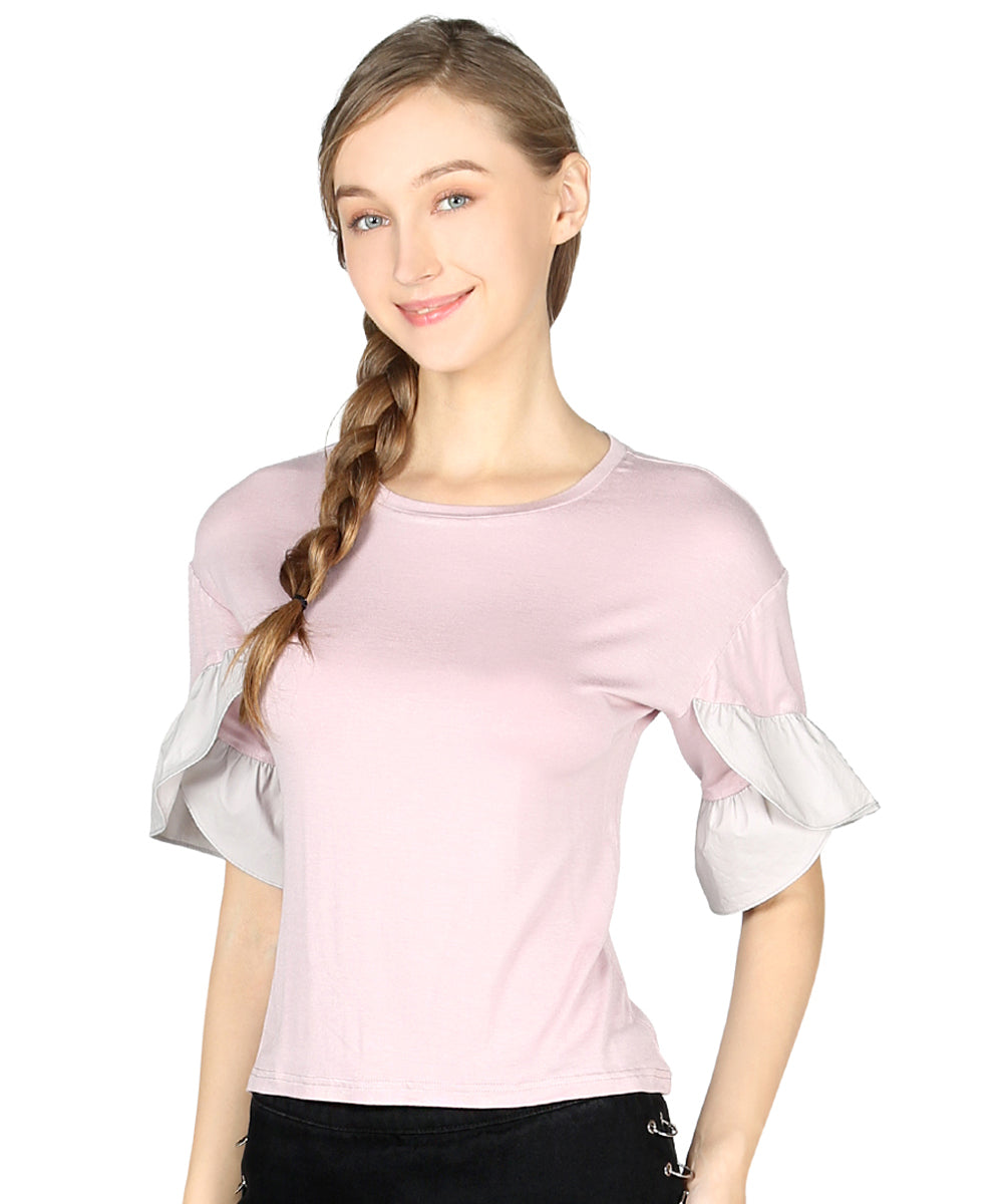 petal sleeve casual top#color_dusty-pink