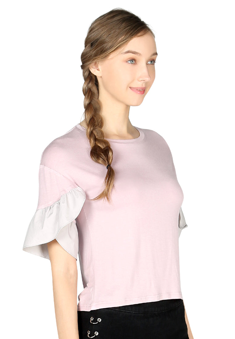petal sleeve casual top#color_dusty-pink