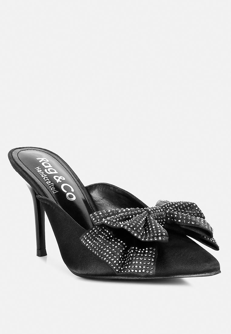 elisda blue diamante bow heeled mules by ruw#color_black