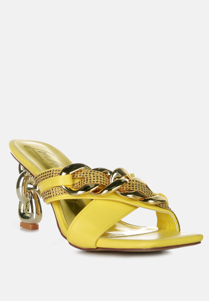 evelane metallic chain rhinestone sandals by ruw#color_yellow