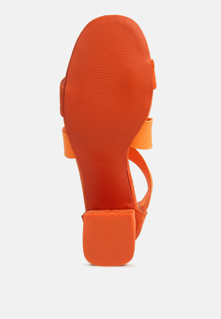 elastic strappy block heel sandals by ruw#color_orange
