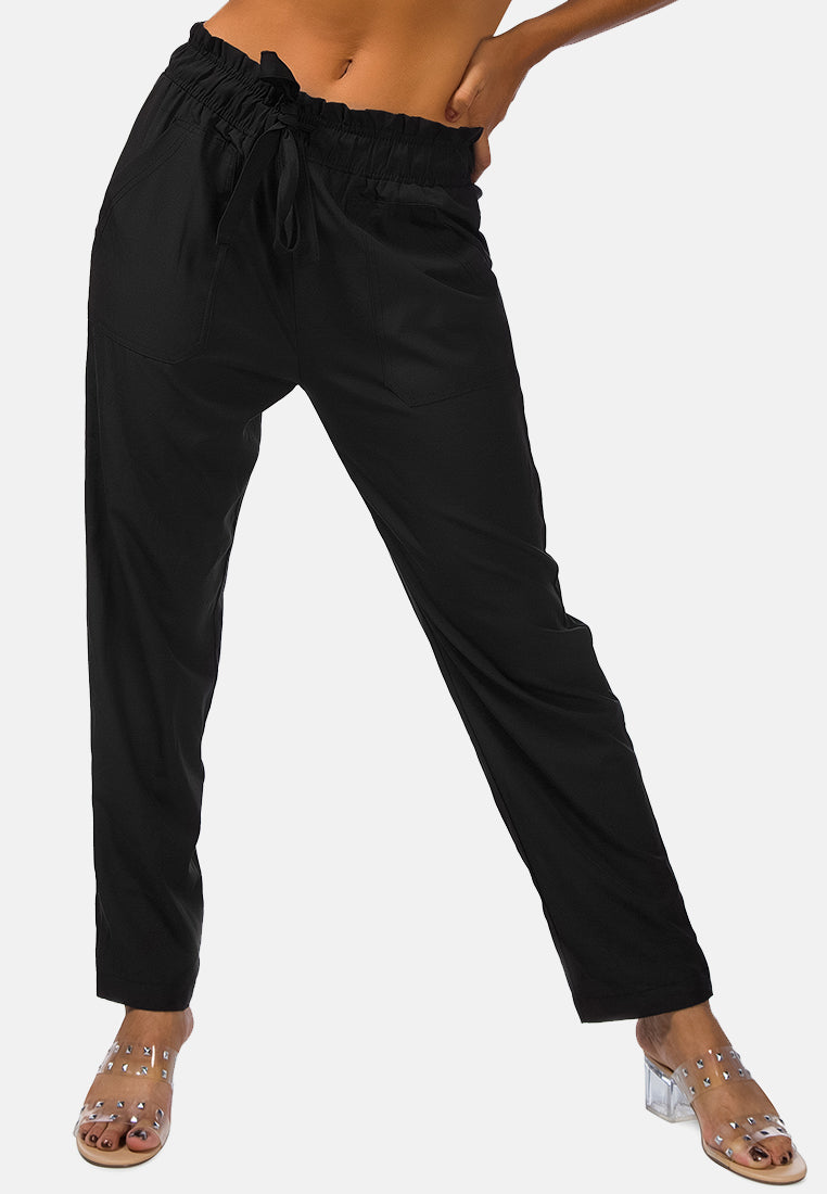 elastic waistband straight casual pants by ruw#color_black