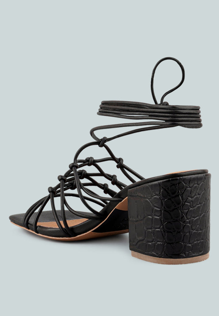 fonda croc patterned handcrafted lace up sandal#color_black