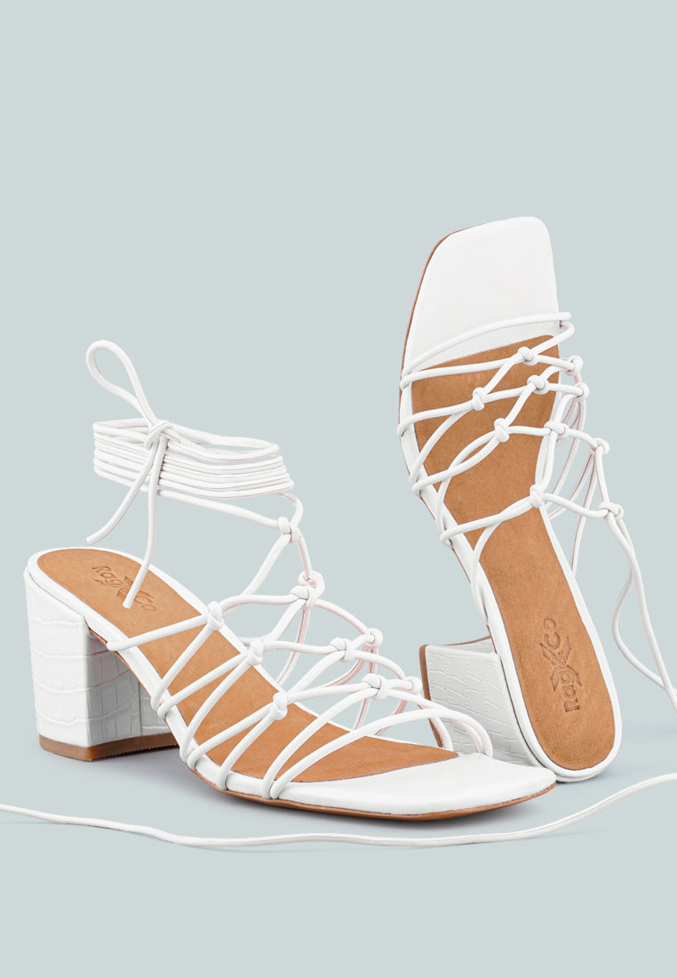 fonda croc patterned handcrafted lace up sandal#color_white