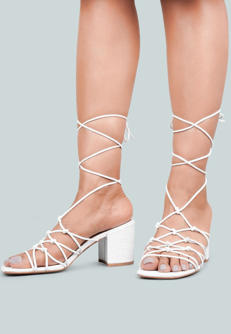 fonda croc patterned handcrafted lace up sandal#color_white