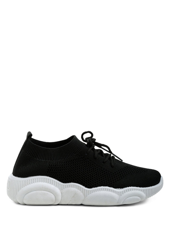 freestyle monotone knitted walking sneakers#color_black