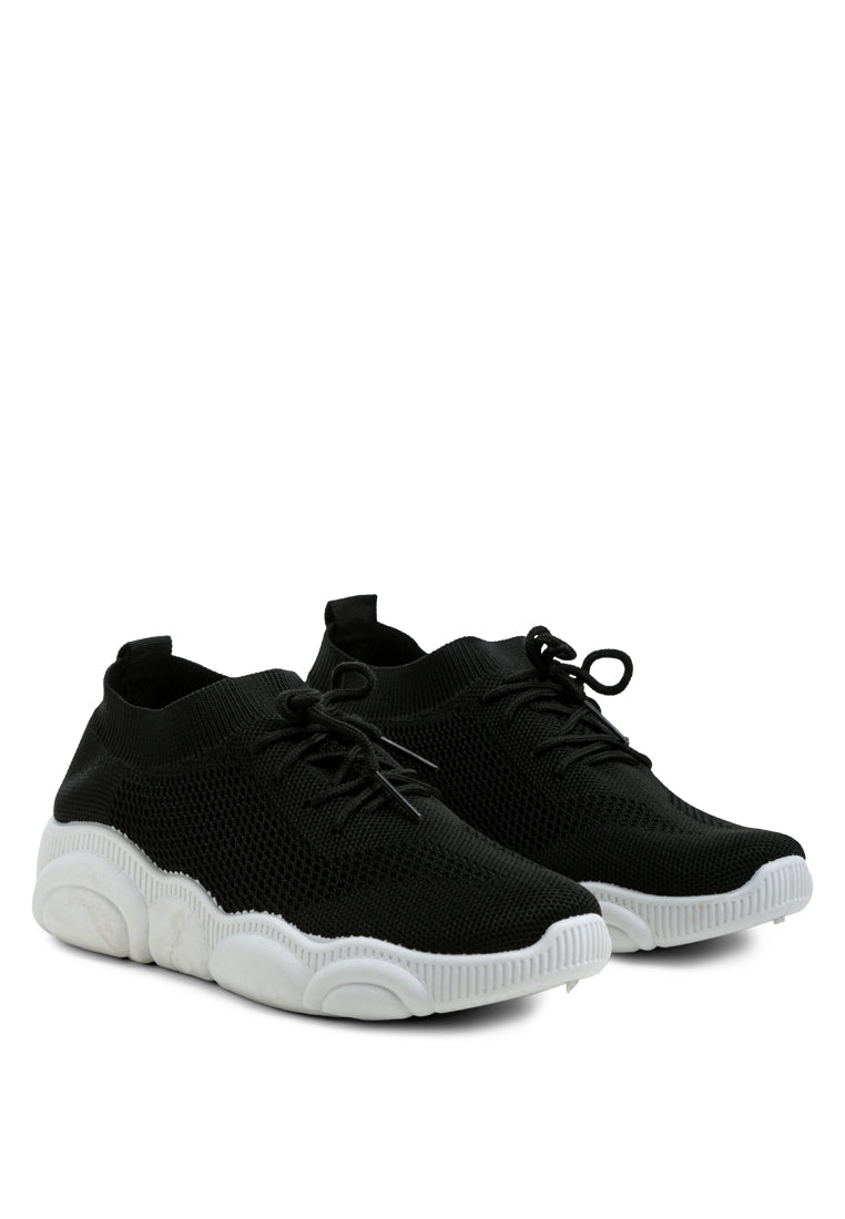 freestyle monotone knitted walking sneakers#color_black