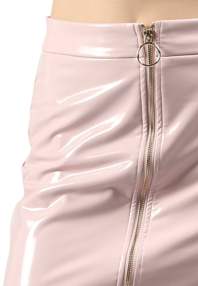 faux leather mini skirt#color_pink