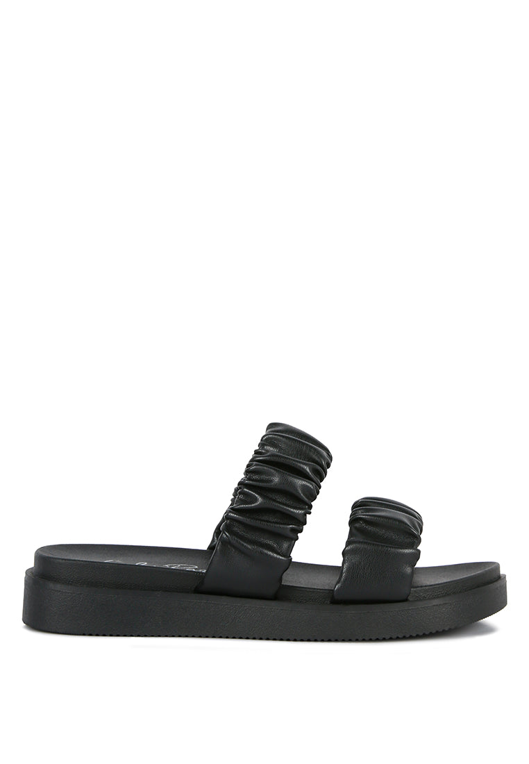 faux leather ruched strap platform sandals by ruw#color_black