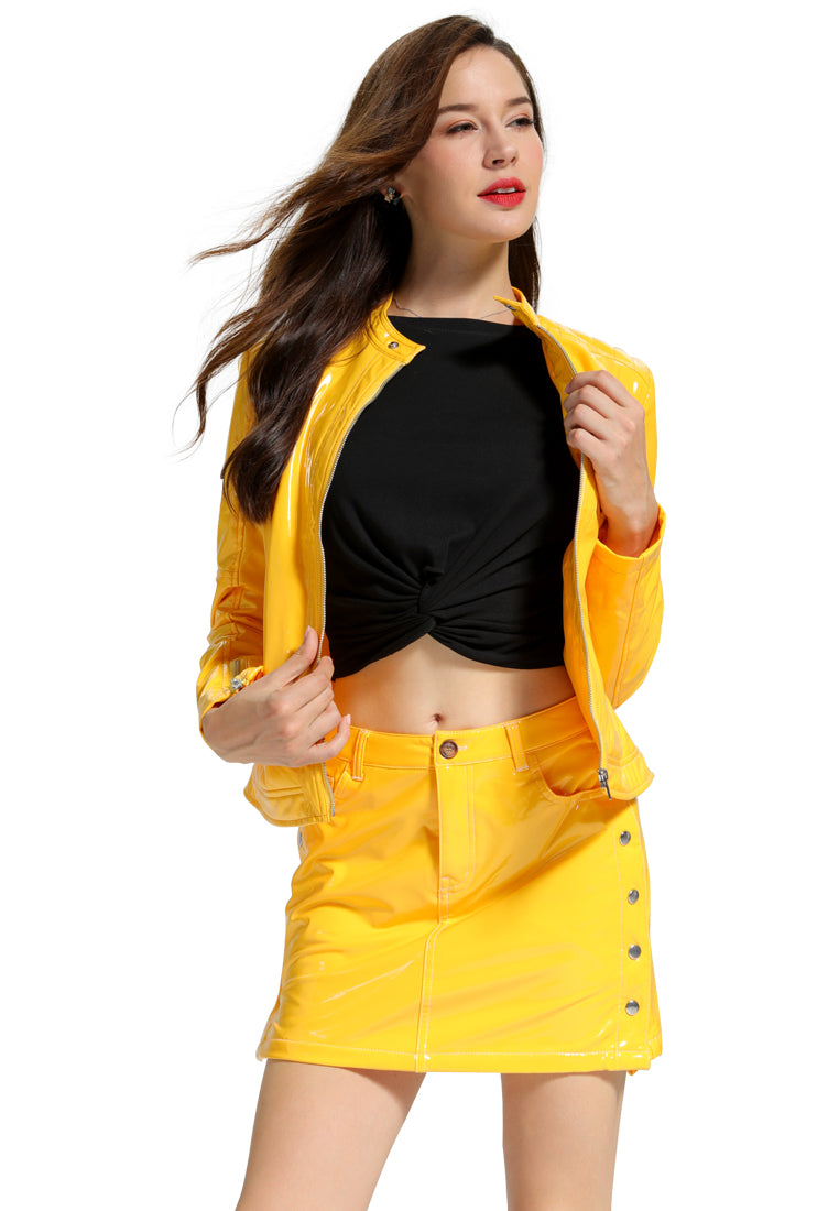faux leather mustard co-ord set#color_mustard