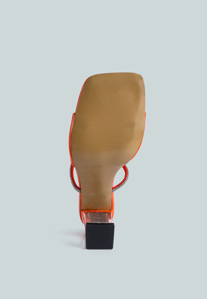 fineapple crystal loop mid heel sandals#color_orange