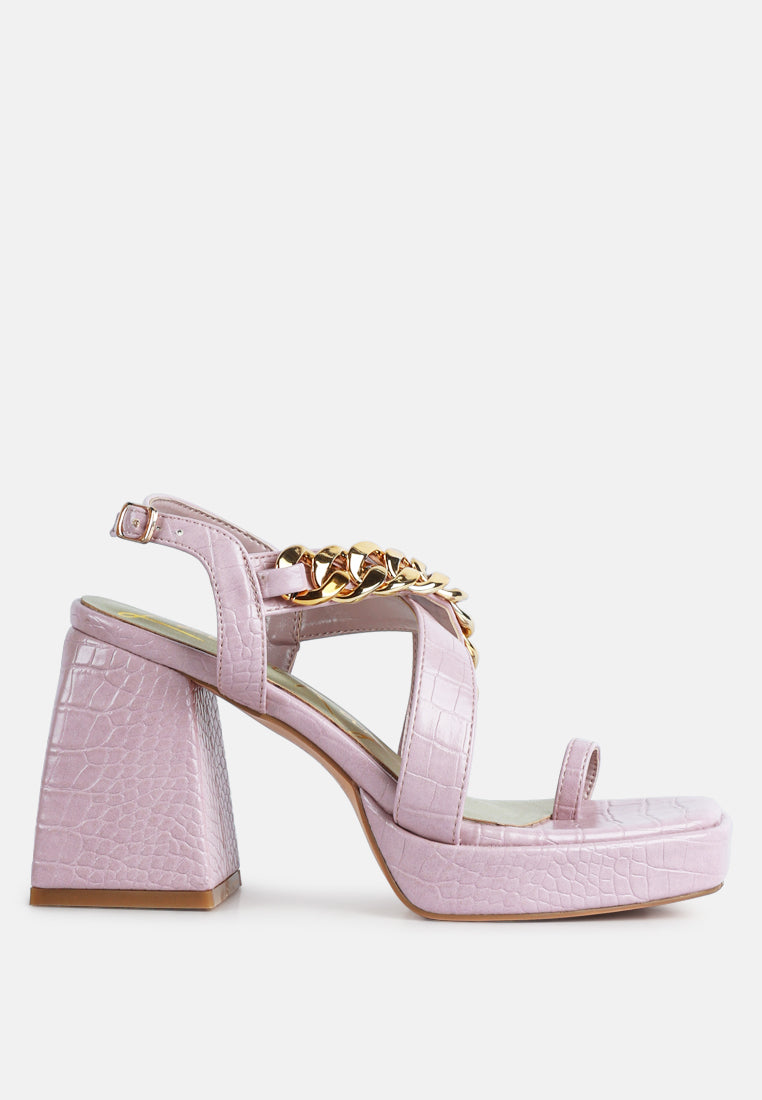 frecklin metal chain block heel sandals by ruw#color_pink