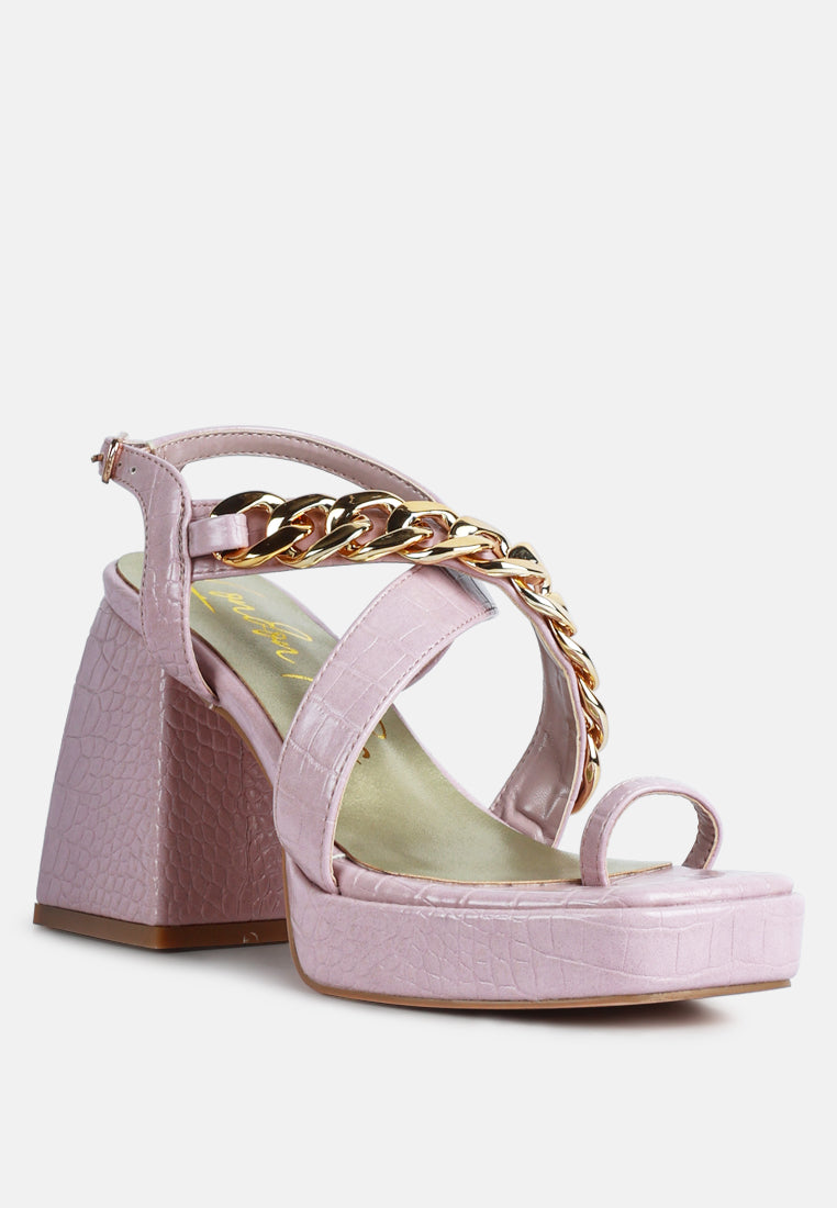 frecklin metal chain block heel sandals by ruw#color_pink