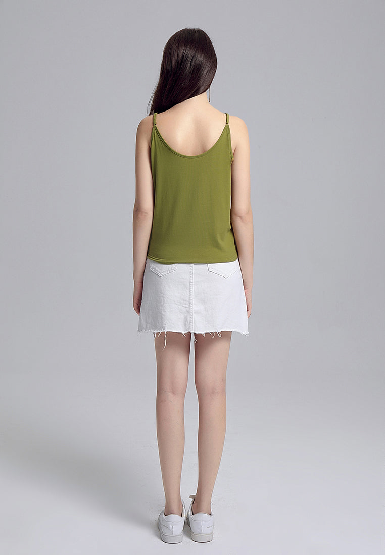 front tie spaghetti top#color_olive-green