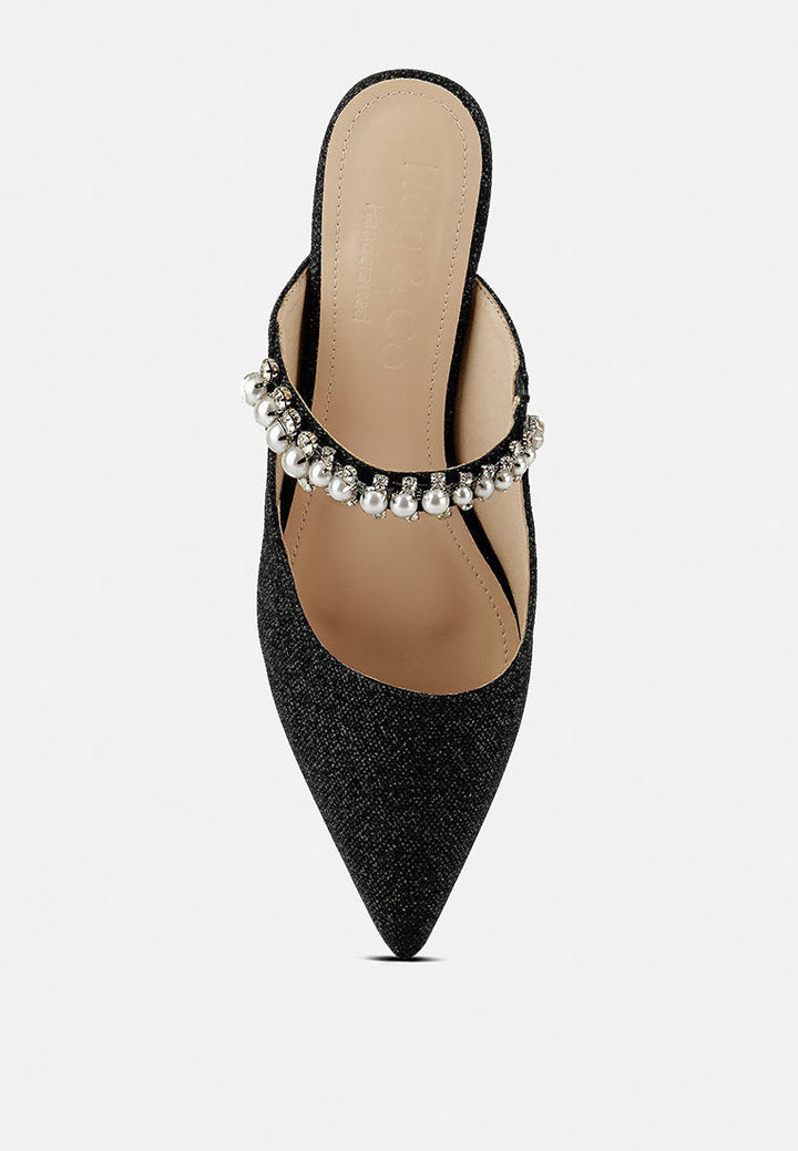 geode pearl embellished slip on mules by ruw#color_black