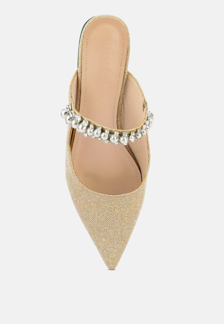 geode pearl embellished slip on mules by ruw#color_beige