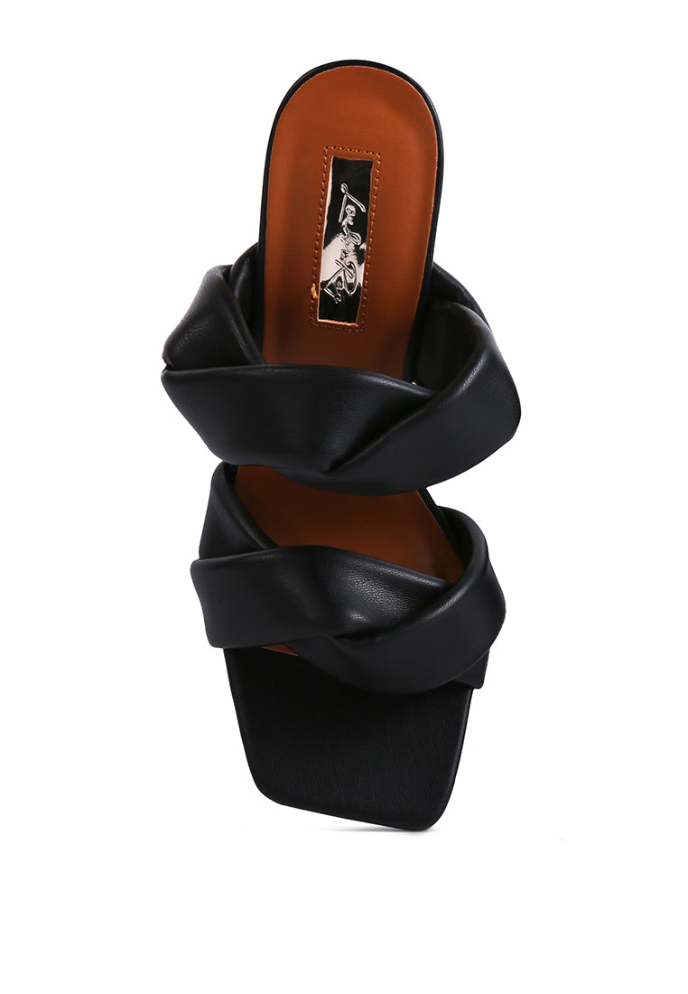 glamgirl twisted strap spool heeled sandals#color_black