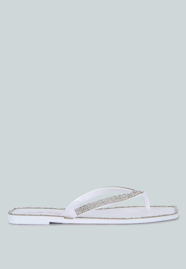 golightly diamante stud detail thong flats by ruw#color_white