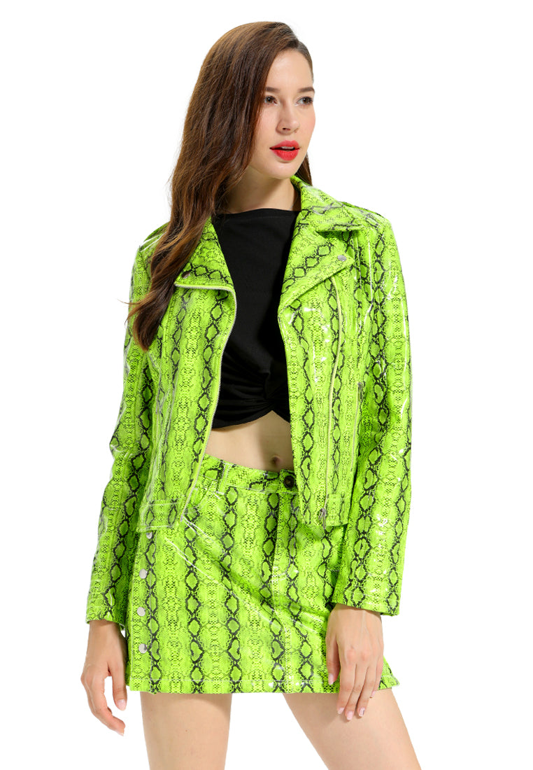 snake print biker jacket#color_green-snake-print