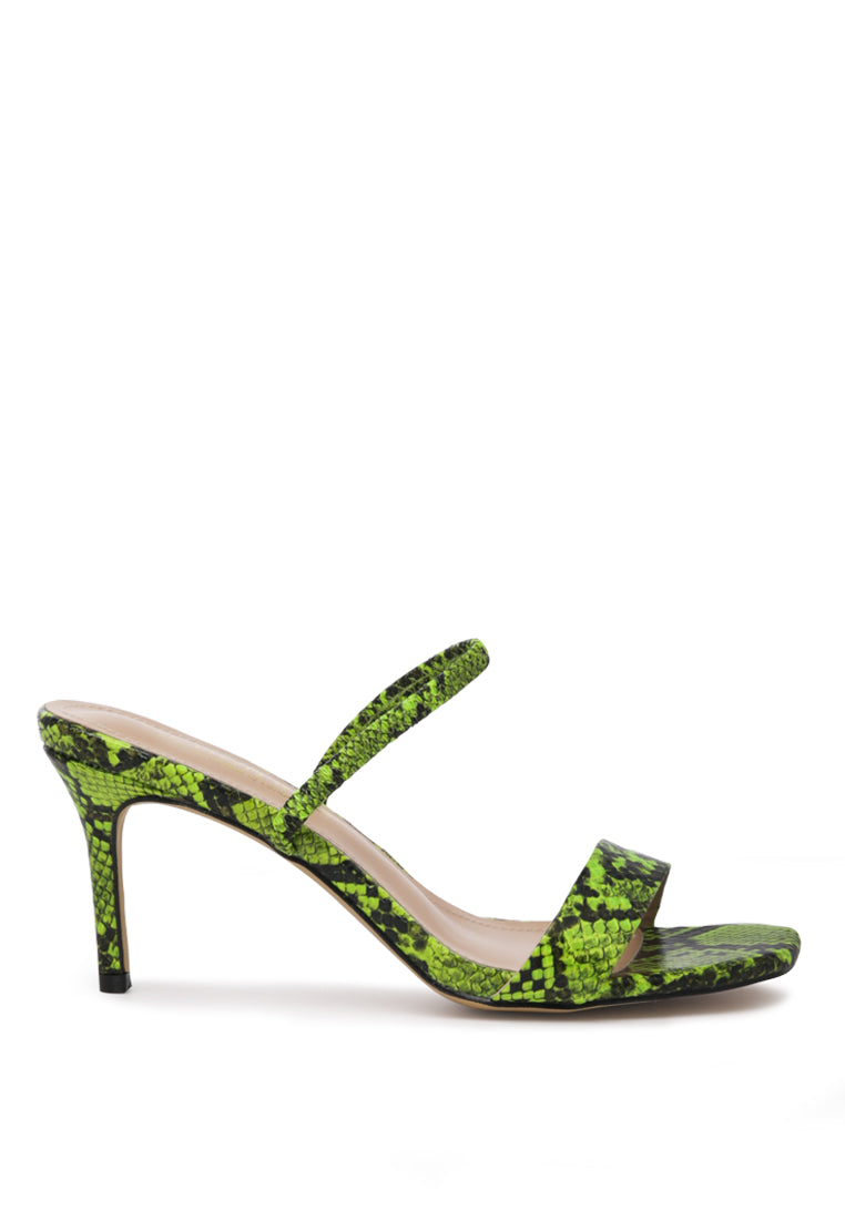 millie snake skin print elastic strap sandals#color_green