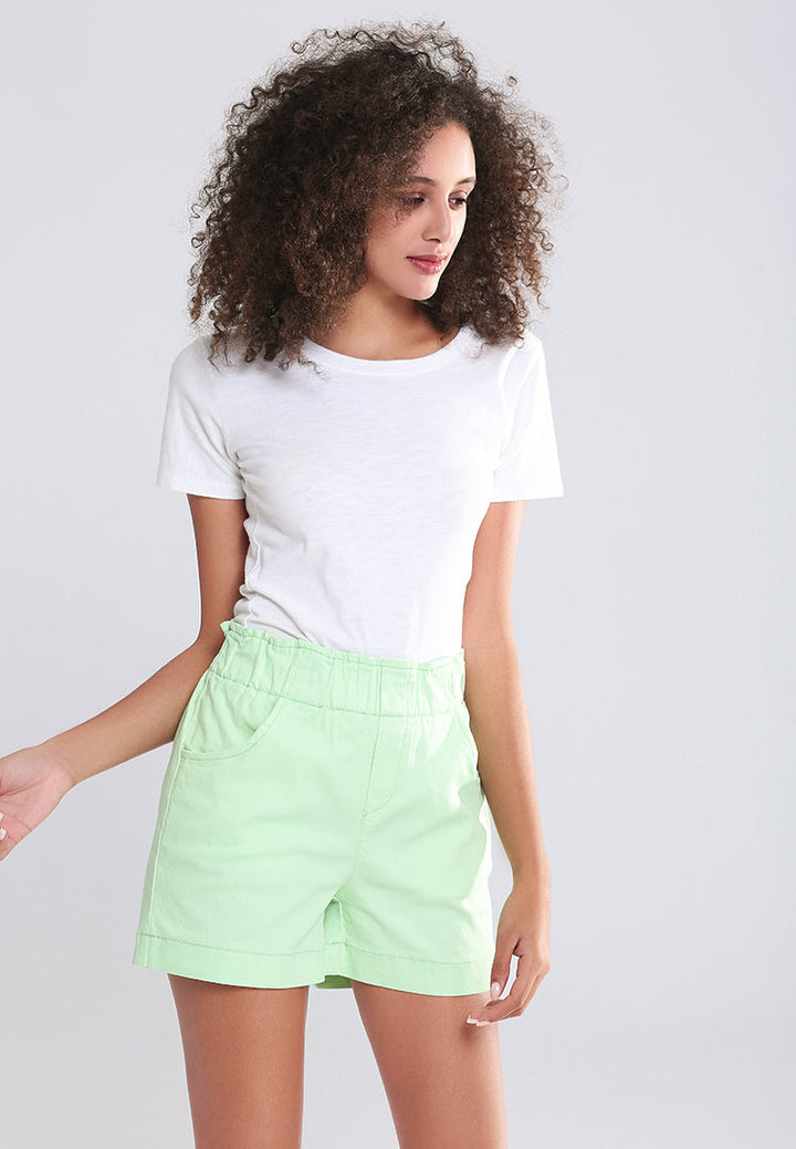 wide elastic waist shorts#color_lime-green