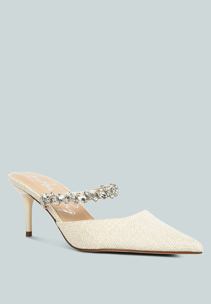 greta diamante embellished kitten heel mules by ruw#color_off-white