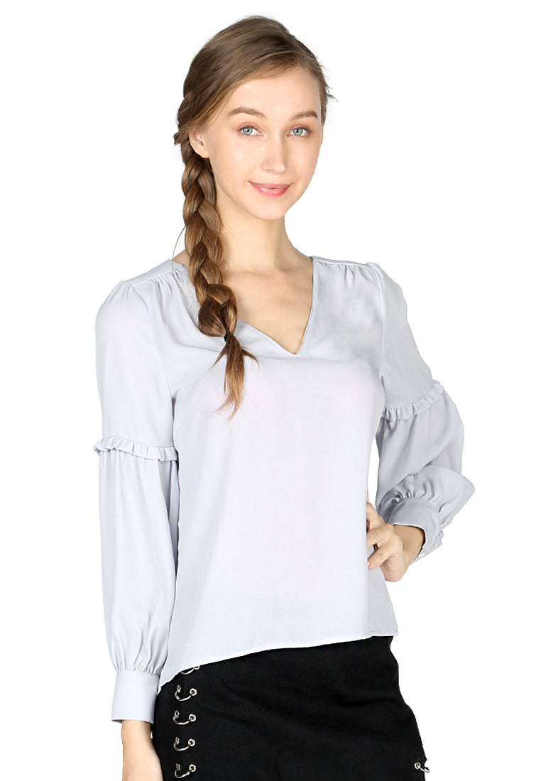 full sleeve casual lace top#color_grey