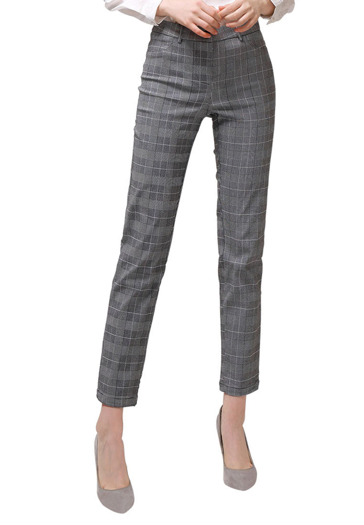 plaid straight trousers#color_grey