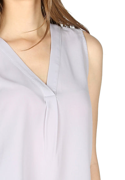 sleeveless v neck casual top#color_grey