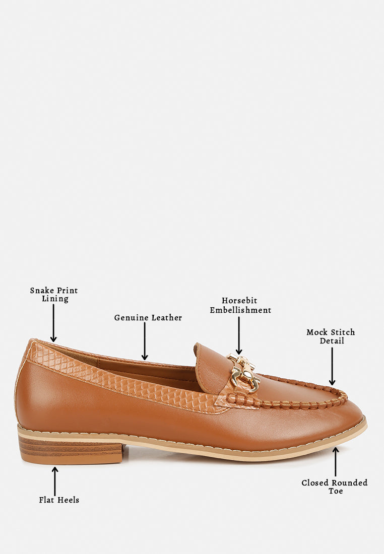 holda horsebit embelished loafers with stitch detail by ruw#color_tan