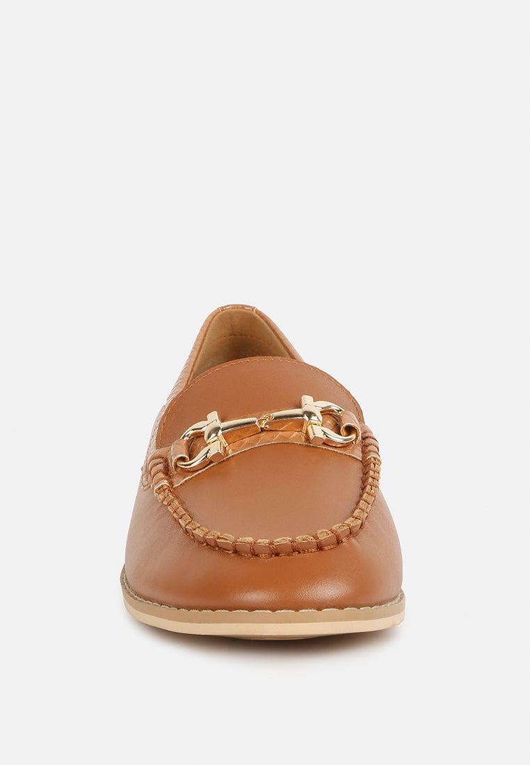 holda horsebit embelished loafers with stitch detail#color_tan