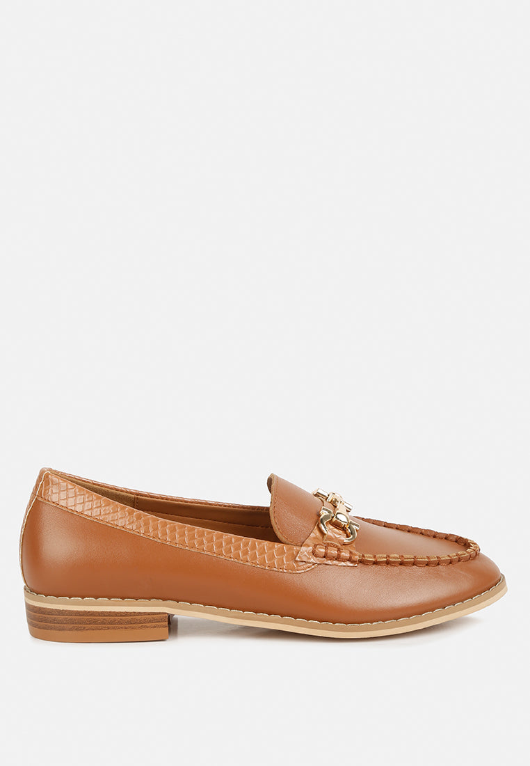 holda horsebit embelished loafers with stitch detail by ruw#color_tan