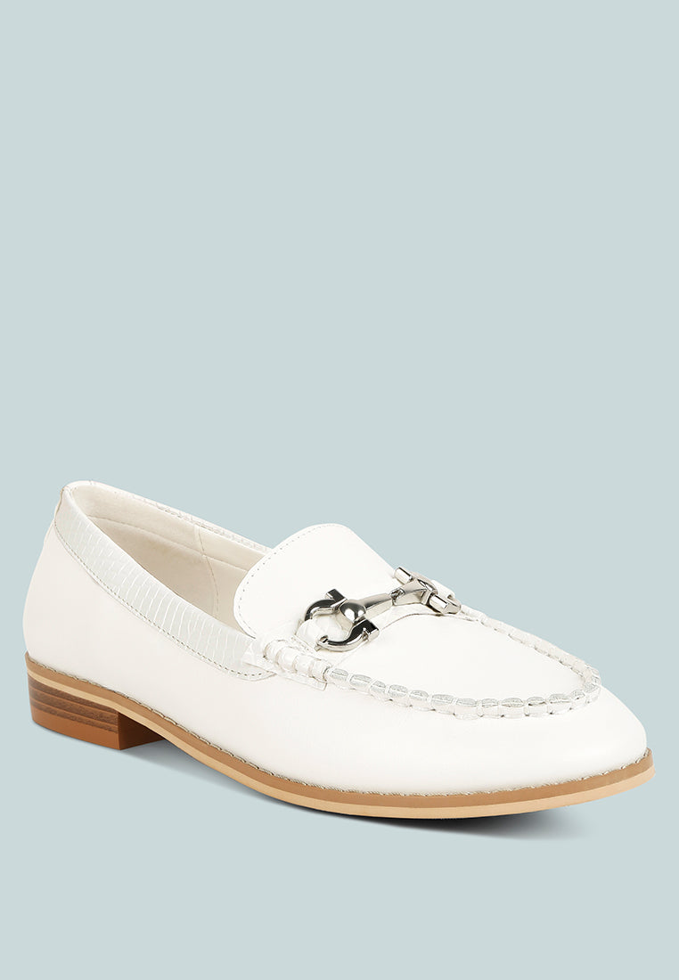 holda horsebit embelished loafers with stitch detail by ruw#color_off-white