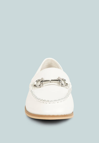 holda horsebit embelished loafers with stitch detail#color_off-white