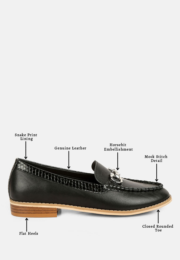holda horsebit embelished loafers with stitch detail by ruw#color_black
