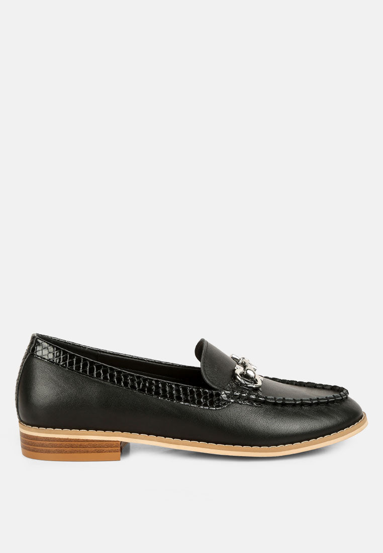 holda horsebit embelished loafers with stitch detail by ruw#color_black