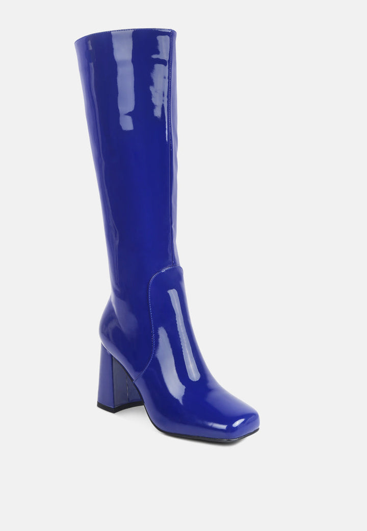 hypnotize patent pu block heeled calf boots by ruw#color_blue