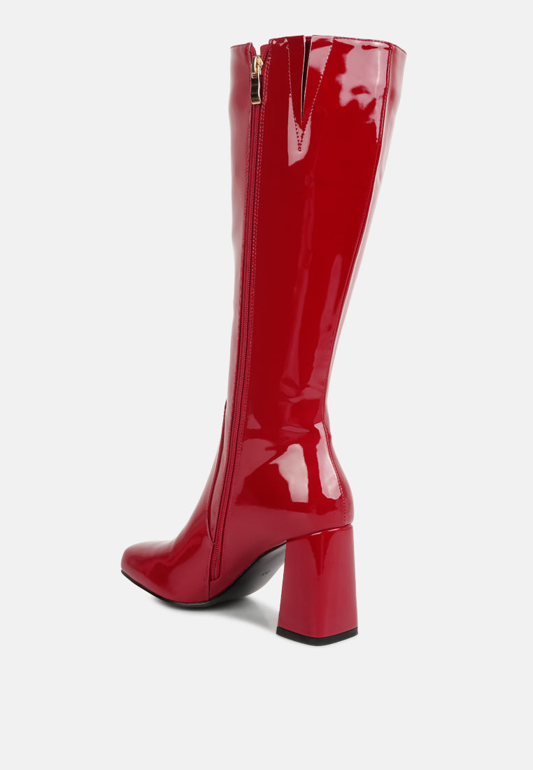 hypnotize patent pu block heeled calf boots by ruw#color_burgundy
