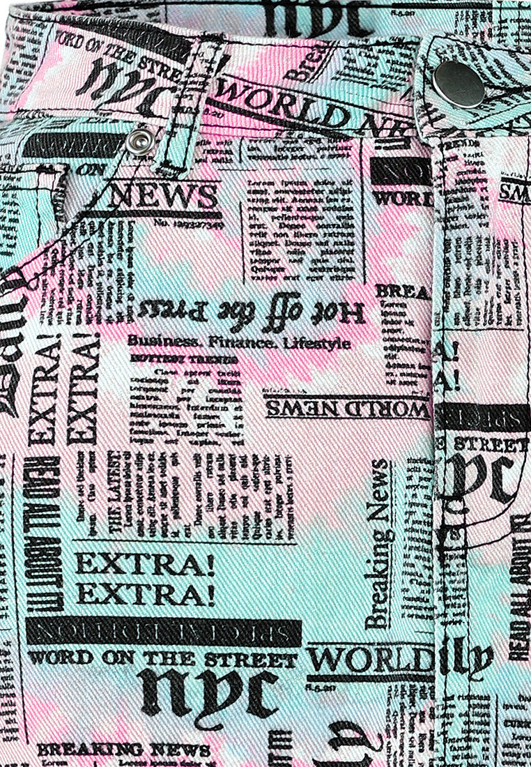 high waisted newspaper print mini skirt by ft#color_como