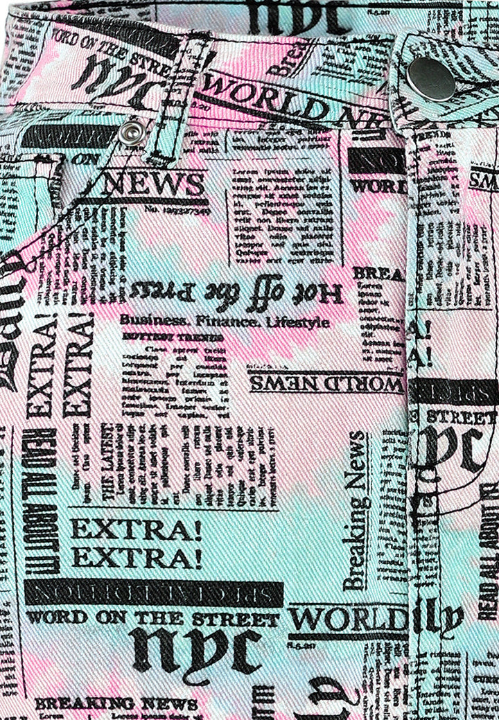 high waisted newspaper print mini skirt by ft#color_como