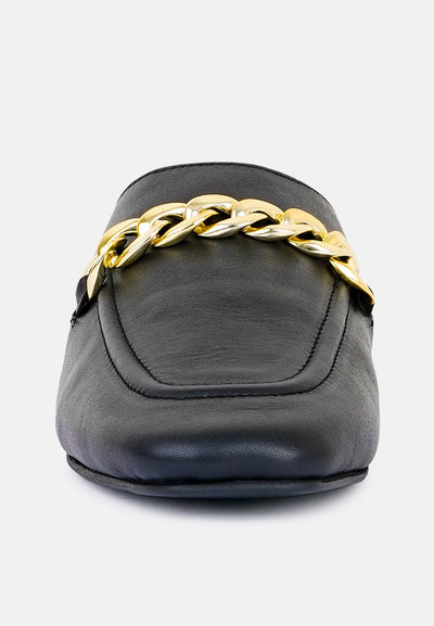 honey leather chain detail mules#color_black