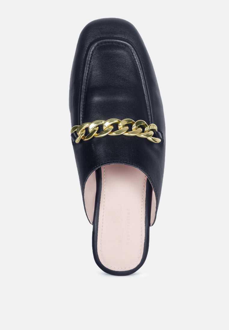 honey leather chain detail mules by ruw#color_black