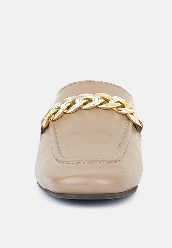 honey leather chain detail mules by ruw#color_taupe
