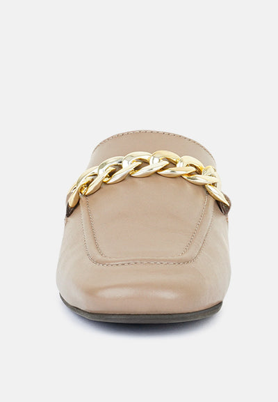 honey leather chain detail mules#color_taupe