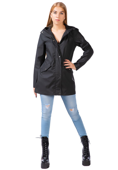 hooded long parka jacket#color_black