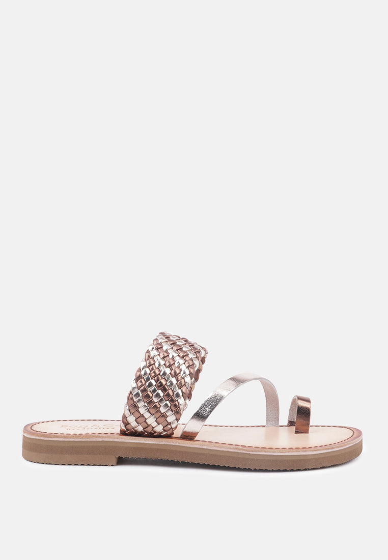 isidora braided leather flat sandal#color_bronze